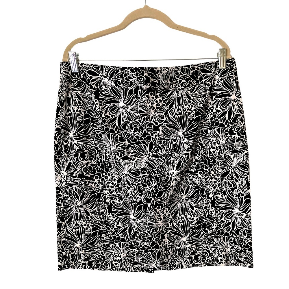 Talbots Black and White‎ Floral Skirt 14